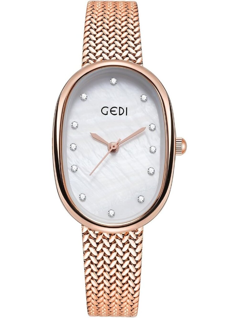 Women's Rose Gold White Oval Dial Mother-of-Pearl Face Slim Minimalist Watch